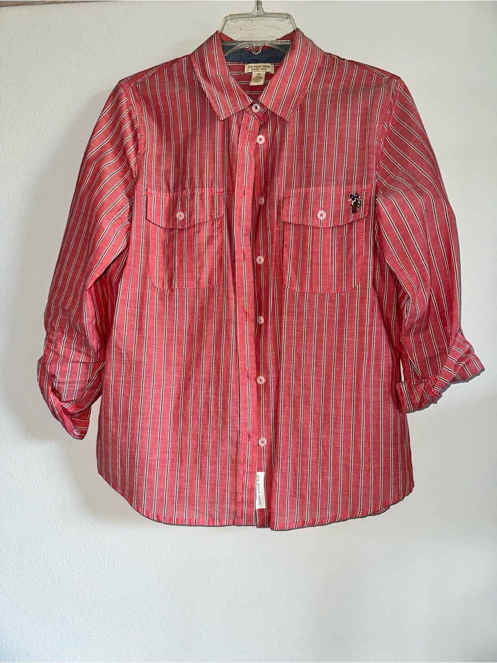 U.S. Polo Assn. Striped Red Lady’s Button-Up Shirt size M 100% fine cotton
